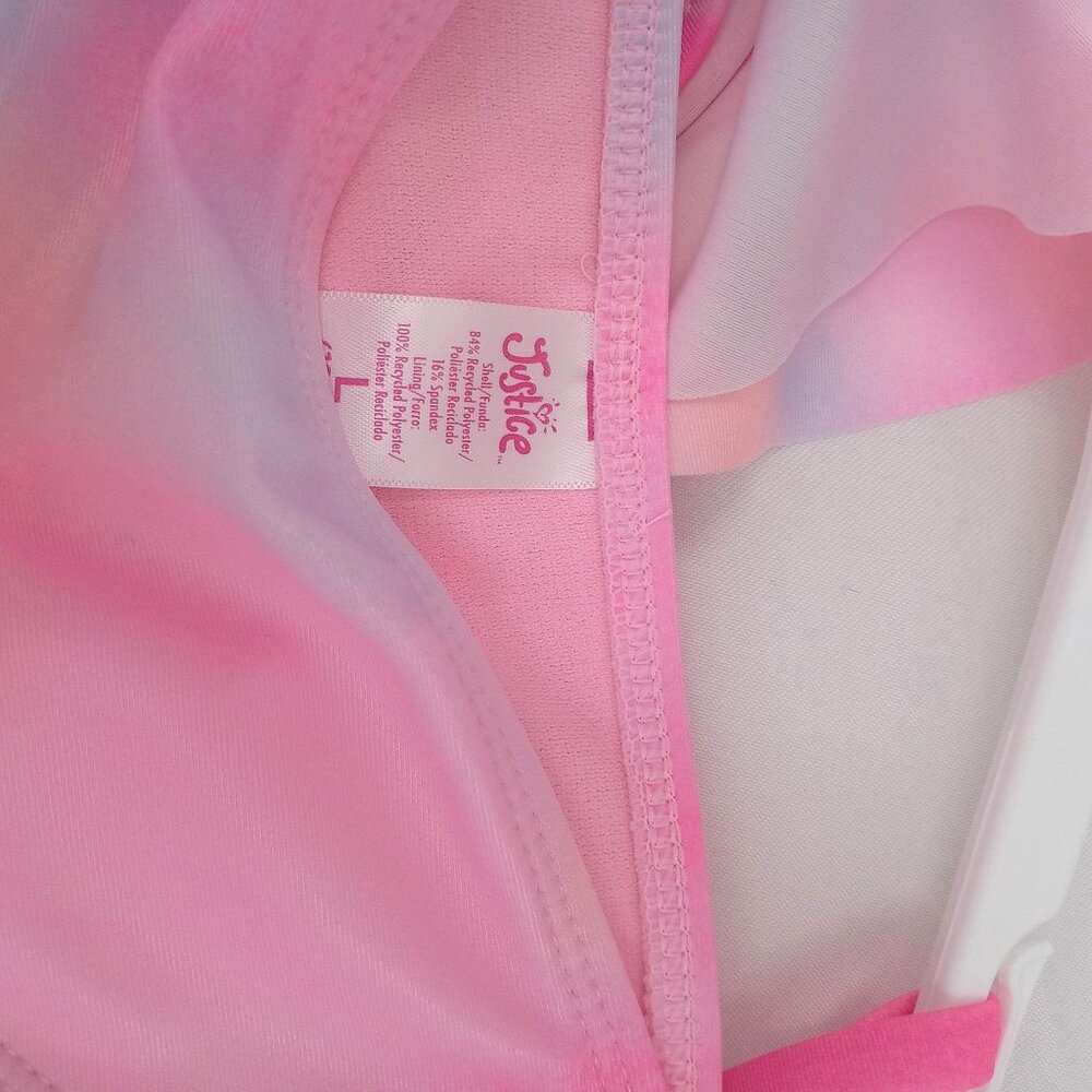 New Justice Girls Pink 2 Piece Bikini Size XL 16 18 Asymmetrical Ruffle Tie Dye - Picture 10 of 12